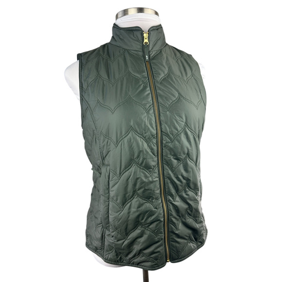 Vineyard Vines Chevron Quilted Whale Tail Vest Green Gold Full Zip Women's Large - Picture 5 of 14
